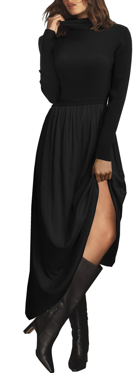 Womens ribbed knit long sleeve turtleneck dress