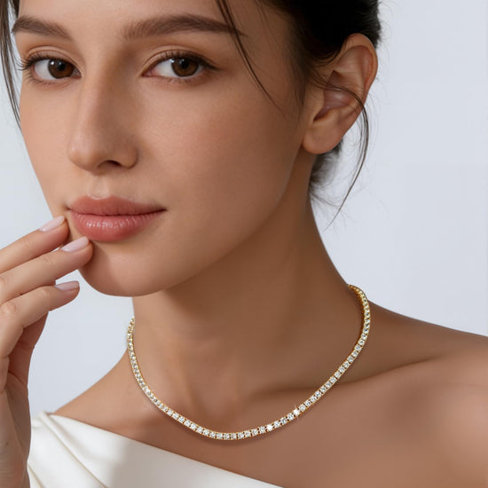 Gemsme necklace — 18K gold plated cubic zirconia tennis design for women 16-24 inches