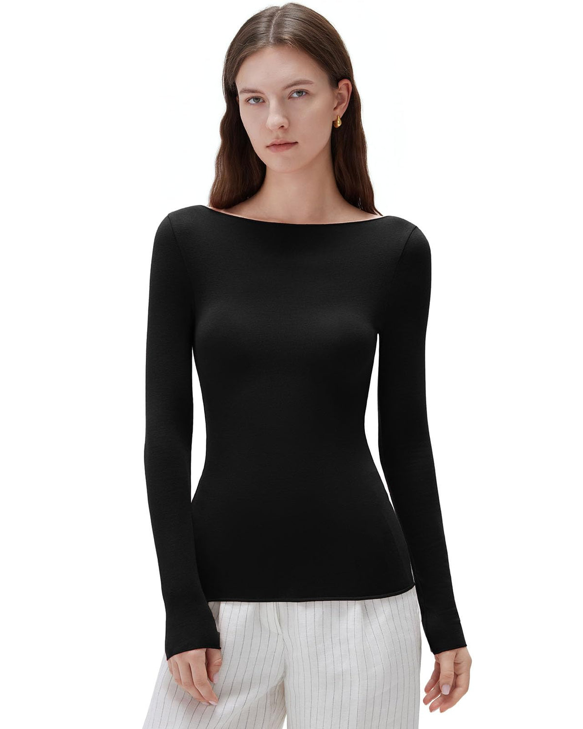 SUUKSESS fitted long sleeve shirt with boat neck in cashmere blend