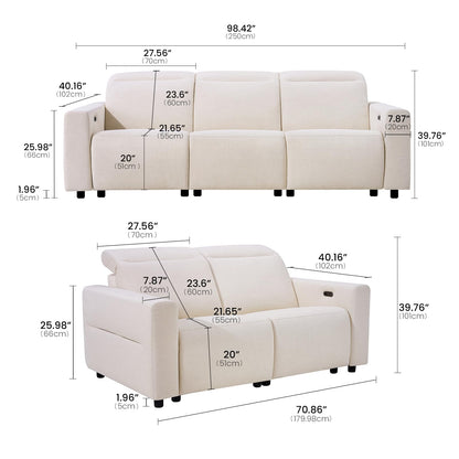 ModernMate Power Recliner Sofa Set with 3-Seater & Loveseat, Oversize Zero Gravity Modular Sectional Couch with Manual Adjustable Headrest, Zero Wall Hugger, USB & Type-C Ports, 27.6" Wide Seat, Beige