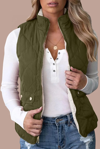 SHEWIN women puffer vest - reversible and warm winter outerwear with pockets