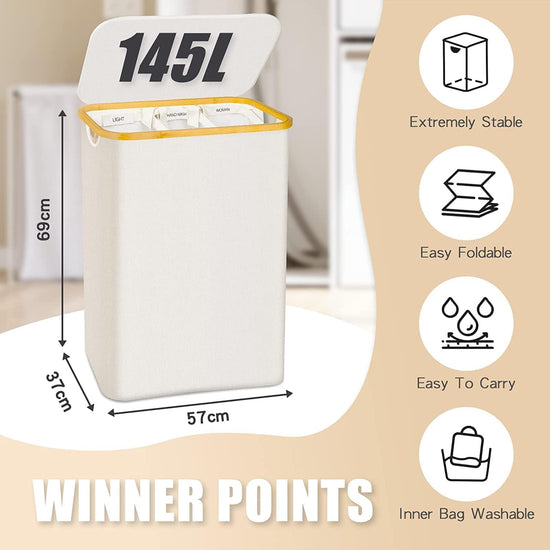 Extra large laundry hamper with lid and removable bags for bedroom and laundry room