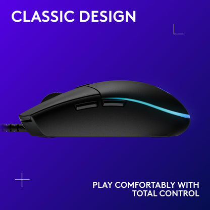 Logitech G203 wired gaming mouse — 8000 DPI with RGB lighting effects and 6 buttons