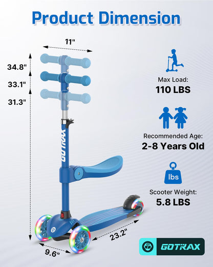 Gotrax KS3 kids kick scooter with adjustable handlebars and LED lighted wheels