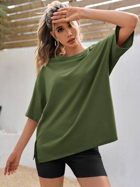 Tankaneo oversized casual t-shirt with side slit