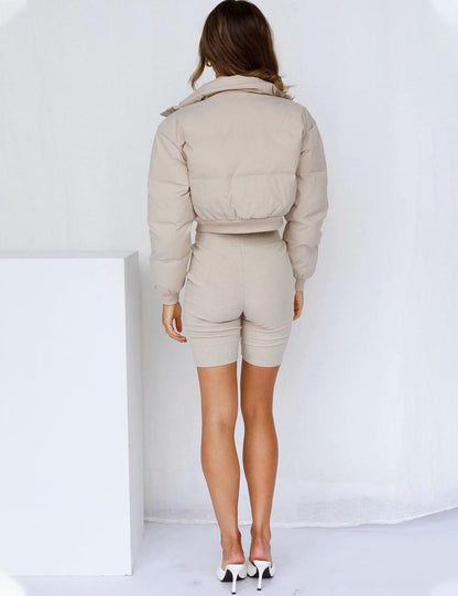 Cropped puffer coat — Women's padded winter outerwear by Gihuo