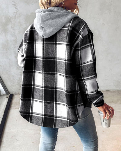 Chicme coat — Lightweight plaid shacket with fleece lining and hood