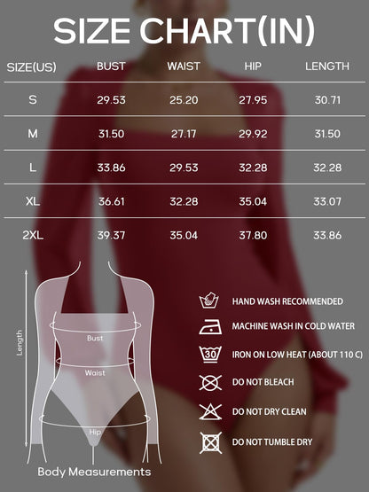 PINKMSTYLE women's square neck mesh bodysuit with long sleeves and slim fit