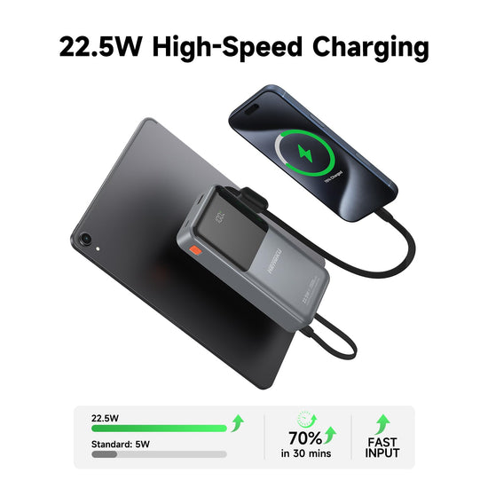HENGKU Power Bank 20000mah Portable Built-in Cable 22.5w Fast Charge