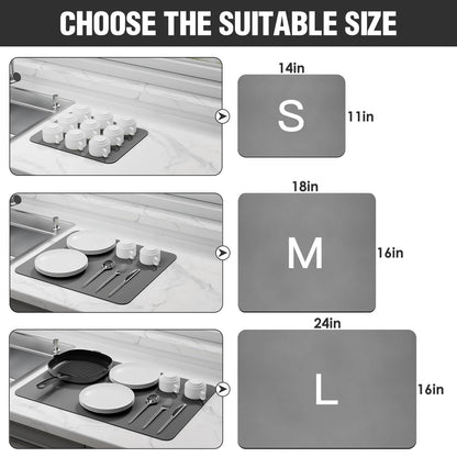 Dish drying mat — super absorbent with non-slip rubber backing and heat resistance