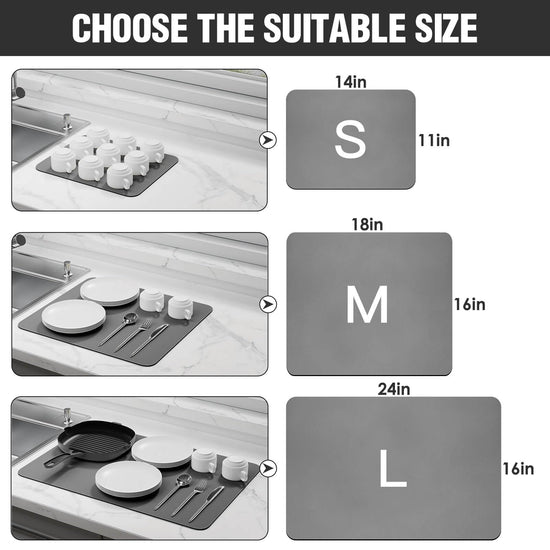 Dish drying mat — super absorbent with non-slip rubber backing and heat resistance