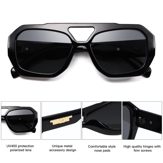 SOJOS sunglasses — Trendy aviator design with polarized lenses and double bridge
