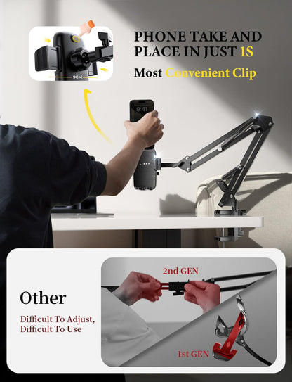 LISEN gooseneck phone holder — flexible arm clamp for desk and bed
