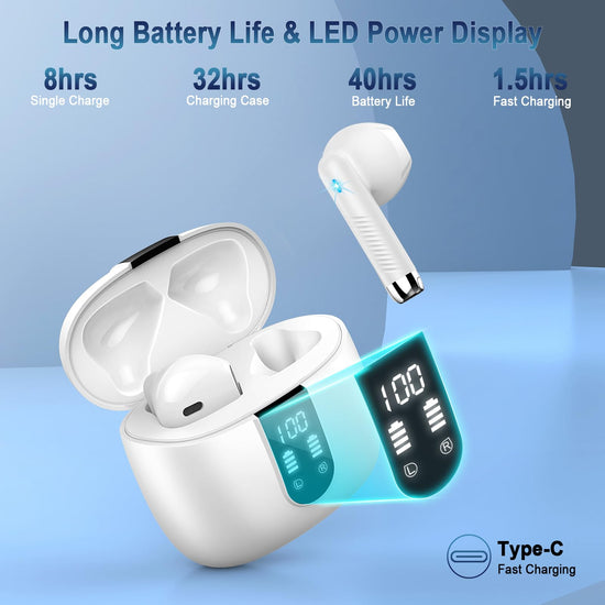 Wireless earbuds — Bluetooth 5.4 with noise cancelling mics and 40H battery life