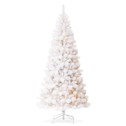 Glitzhome artificial Christmas tree — pre-lit flocked design with metal base and hinges for decoration