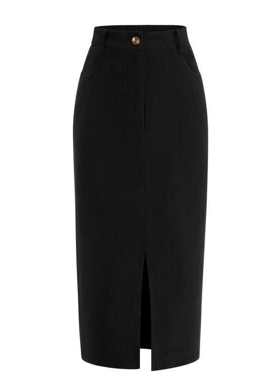Skirt — High waisted corduroy pencil midi for women by PRETTYGARDEN