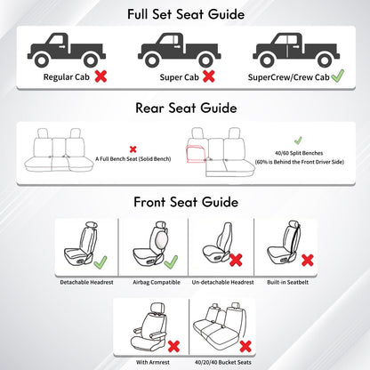 Huidasource vehicle seat covers - Full coverage for 2015-2025 Ford F150 SuperCrew and F250 F350 F450 Super Duty Crew Cab in black and red