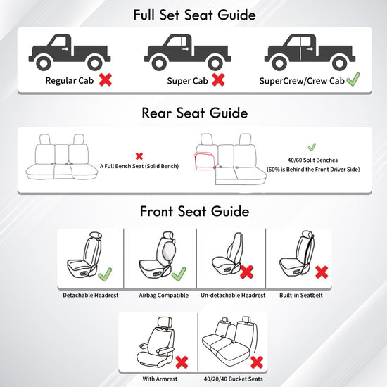 Huidasource vehicle seat covers - Full coverage for 2015-2025 Ford F150 SuperCrew and F250 F350 F450 Super Duty Crew Cab in black and red