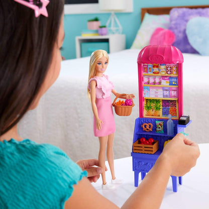 Barbie and Teresa doll playset with market theme and accessories set