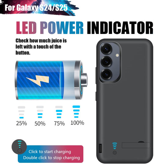 Sitong Battery Case for Samsung Galaxy S25 / S24, 5000mAh Rechargeable Extended Battery Charging Charger Case, Add 100% Extra Juice, Not Compatible with S25+ or S25 Ultra (6.2 Inches) Black