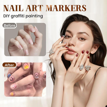 Cosmetic nail set — 12 colors nail art pens for gel nails and dotting tools