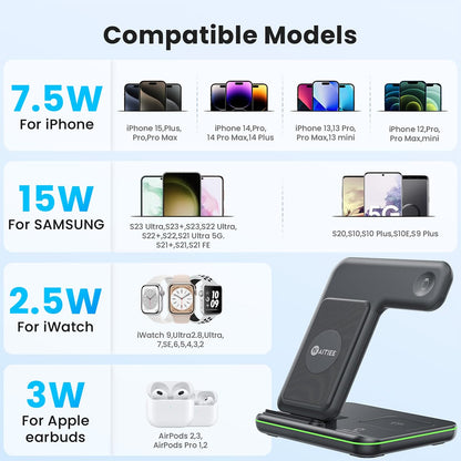 Charging adapter — WAITIEE 3 in 1 wireless charger for iPhone, Apple Watch, AirPods
