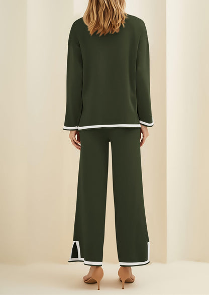 PRETTYGARDEN coordinated outfit — women's fall knit sweater set with wide leg pants