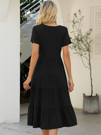 Lyrur dress — Casual summer tiered midi with pockets and belt
