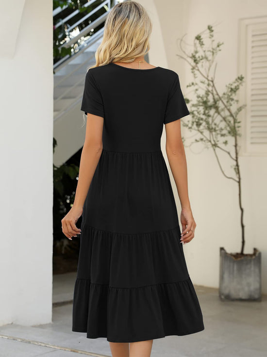 Lyrur dress — Casual summer tiered midi with pockets and belt
