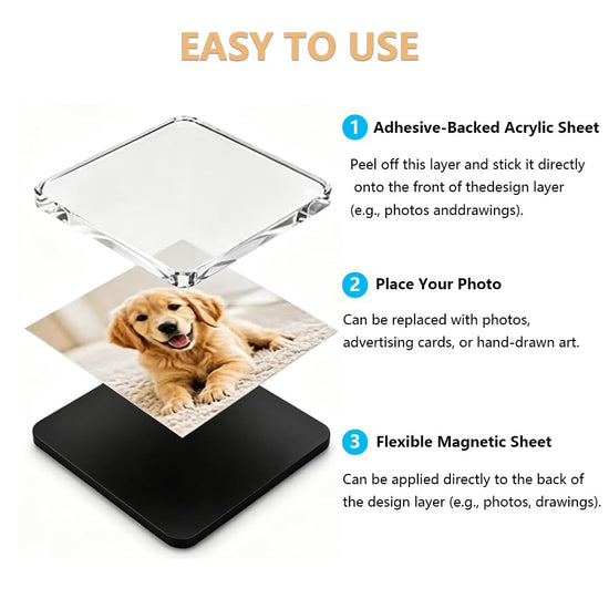 20 Pack 2x2 Inch Clear Acrylic DIY Fridge Magnet Kit