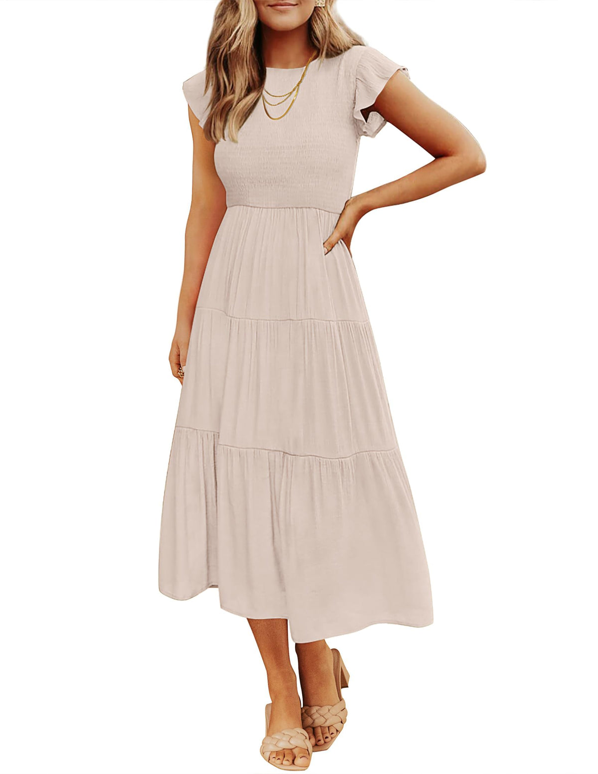 ZESICA dress with flutter sleeves and smocked waist