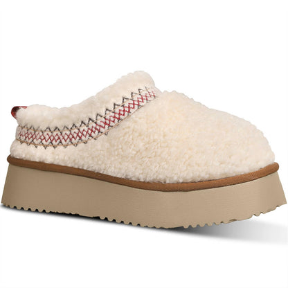 Natraki women's platform slippers with plush fleece lining and braid detail