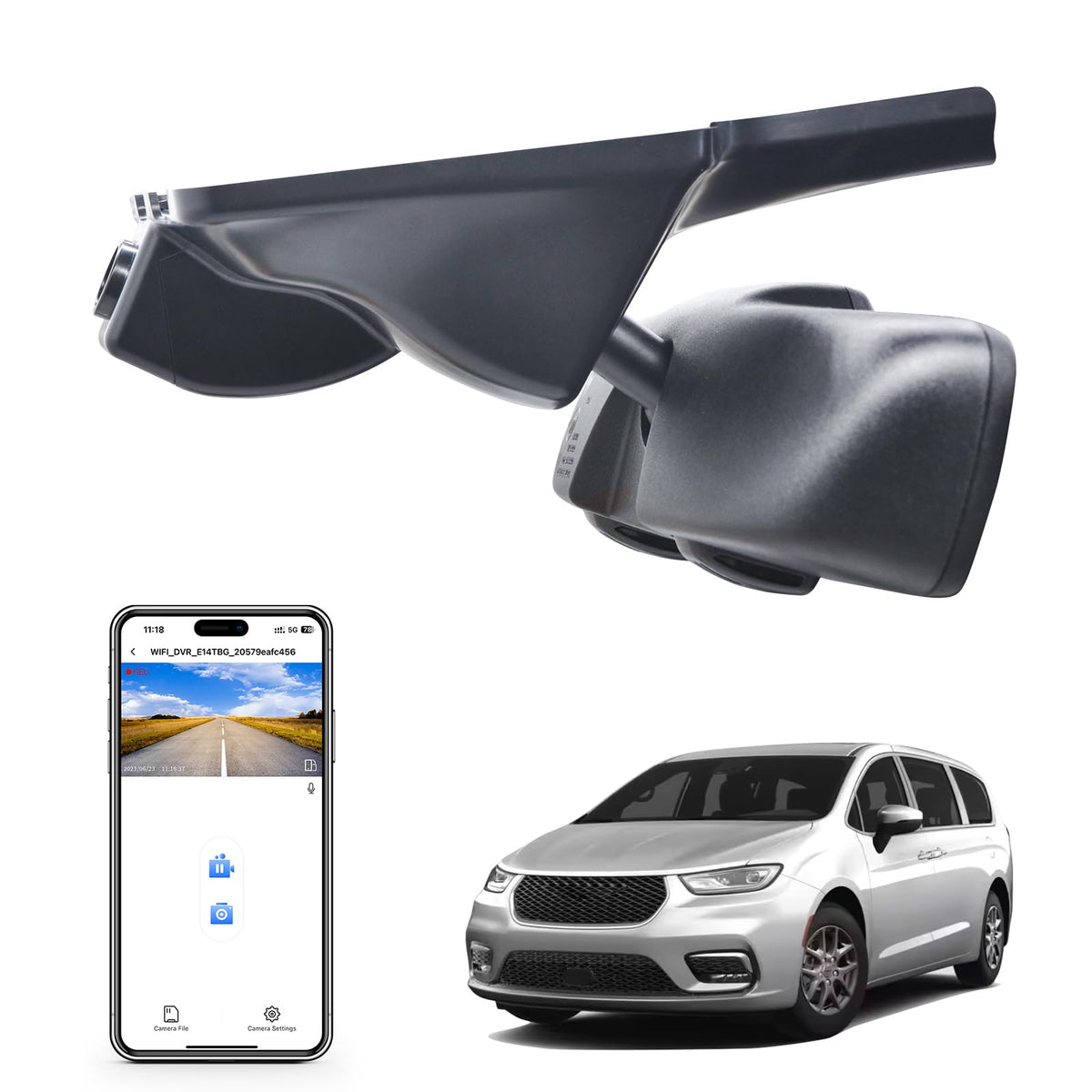 4K dash cam - custom fit for Chrysler Pacifica 2017-2026, UHD 2160P video, GPS, 64GB card