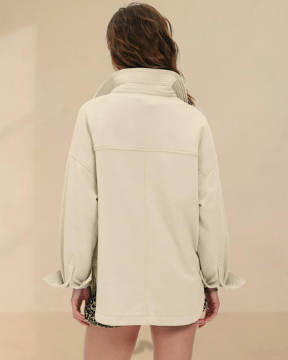 Shirt — Women's casual oversized polo neck sweatshirt with long sleeves and buttons