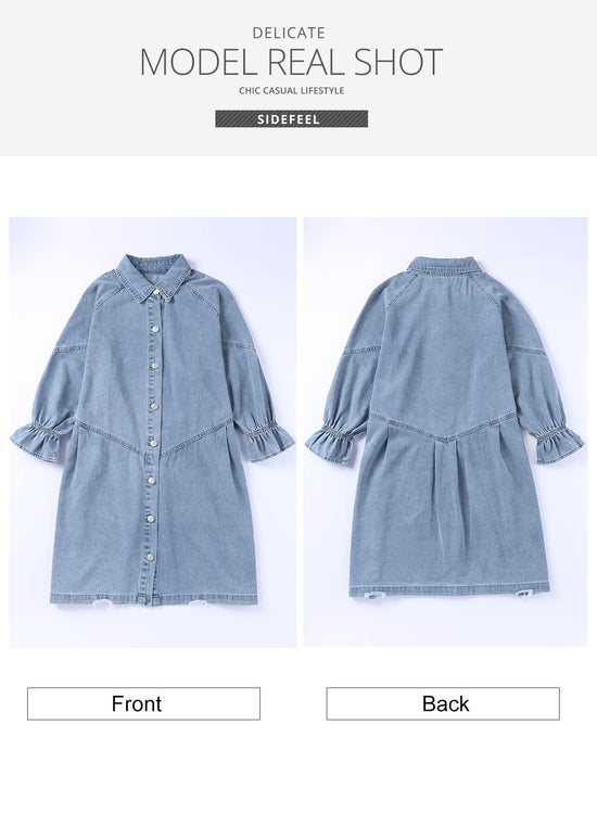 Dress — Smocked button down denim style by Sidefeel