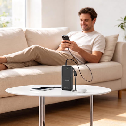 HENGKU Portable Power Bank Fast 22.5W PD Charging 10000mAh Built-in Cables, Type C Flight Safe, Z01C