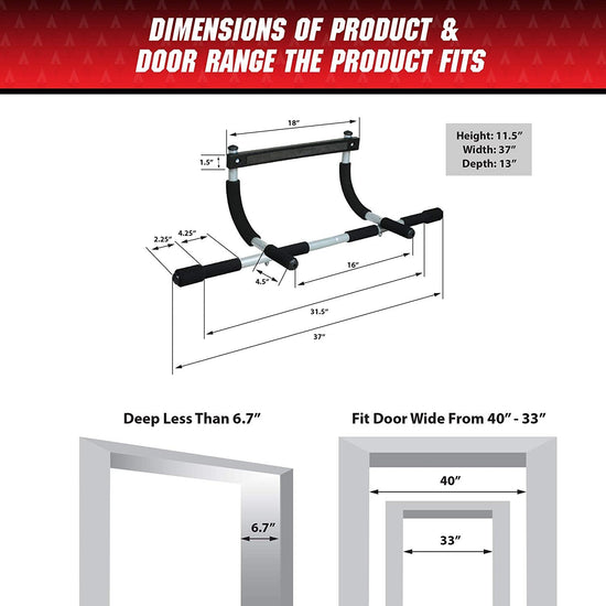 Upgrade Pull Up Bar for Doorway — Max capacity 330 lbs portable workout bar for strength training.