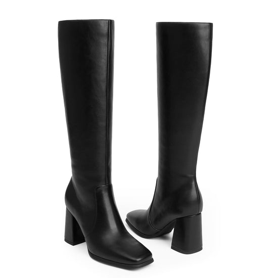 Modatope knee high boots — Chunky heel with side zipper and square toe design