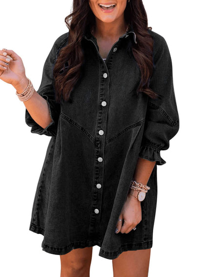 Dress — Smocked button down denim style by Sidefeel