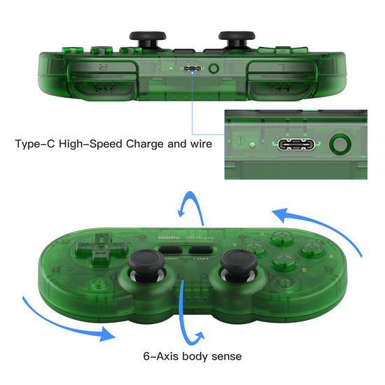 8Bitdo SN30 Pro wireless Bluetooth controller — Hall effect joystick update, jade green