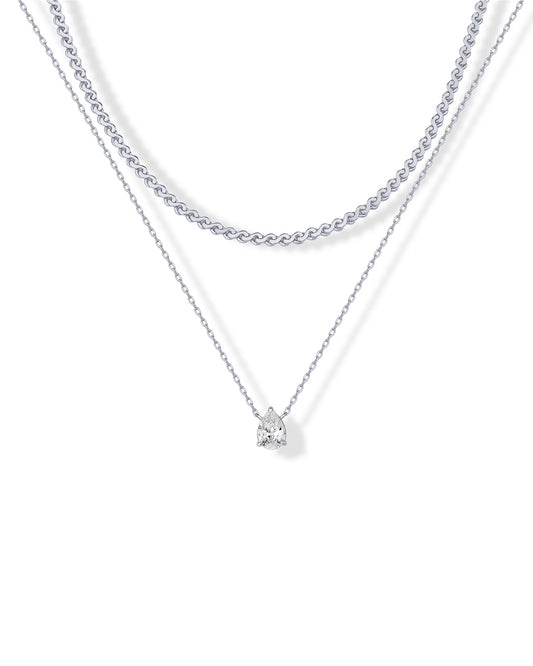 PAVOI choker necklace set with twisted Singapore chain and pear-cut stone pendant