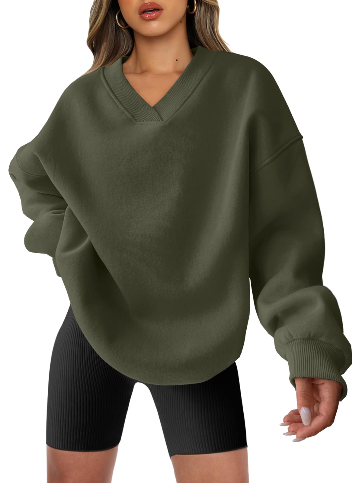 ANRABESS sweatshirt — oversized v neck fleece pullover for comfy casual wear