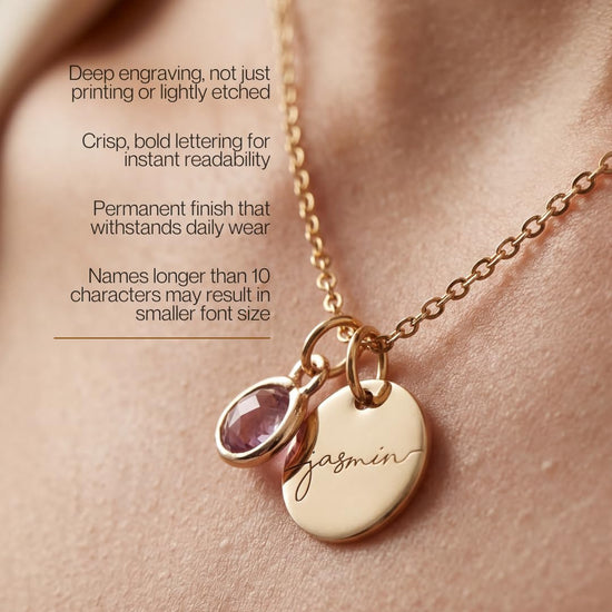 MignonandMignon personalized name necklace with birthstone - custom engraved gold pendant for women