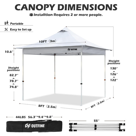 OUTFINE Pop-up Tent 10x10 Instant Gazebo with Wheeled Bag, Sandbags x4, Tent Stakes x8