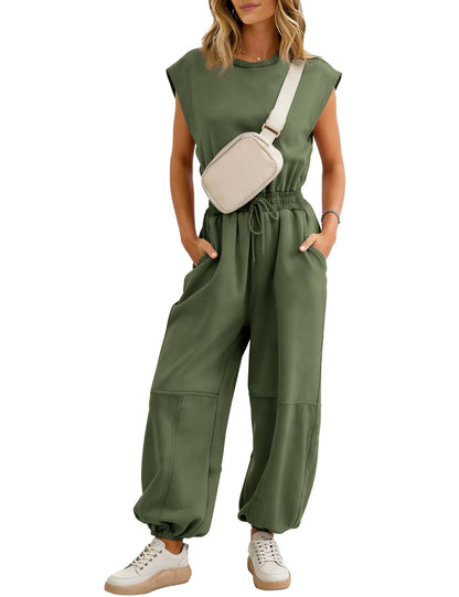 Flygo womens jumpsuit with pockets and drawstring waist