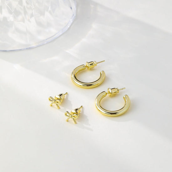 Rotnso gold hoop earrings set — 14K gold plated chunky hypoallergenic earrings with cubic zirconia dangle studs