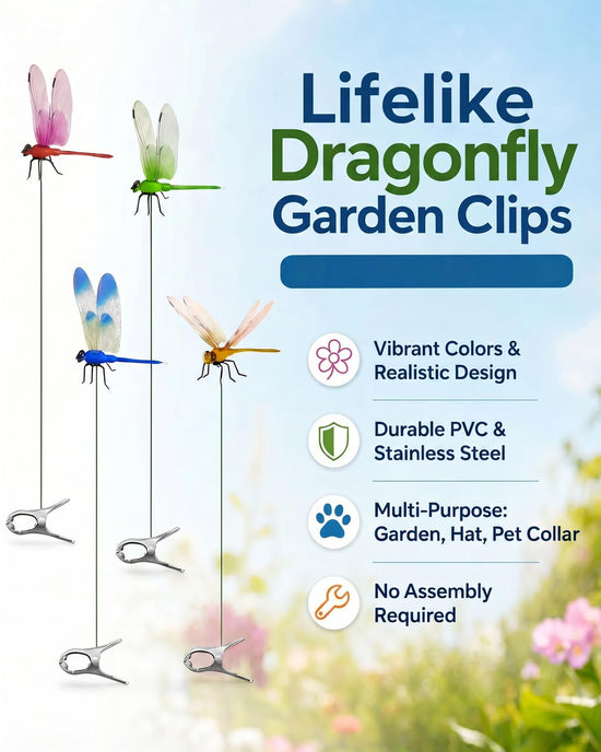 Shinfirst 8 Pack Dragonfly Decoy Clips, 3D Realistic Wingman for Outdoor Garden, Nature-Inspired Visual Deterrent for Wasps, Flies and Bees, Clip-on Decoration for Hats, Backpacks and Patio