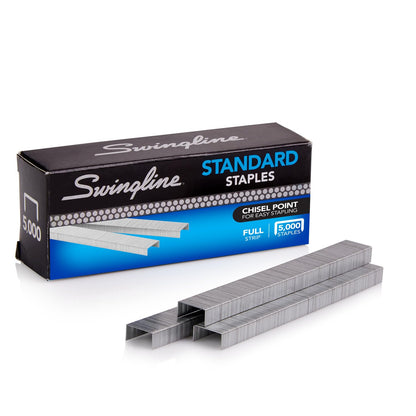Swingline staples — standard 1/4 inch length, 5000 per box, 210 per strip