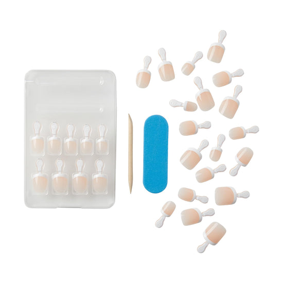 KISS Salon acrylic false nails - Crush Hour, white, petite size, squoval shape, includes glue and tools.