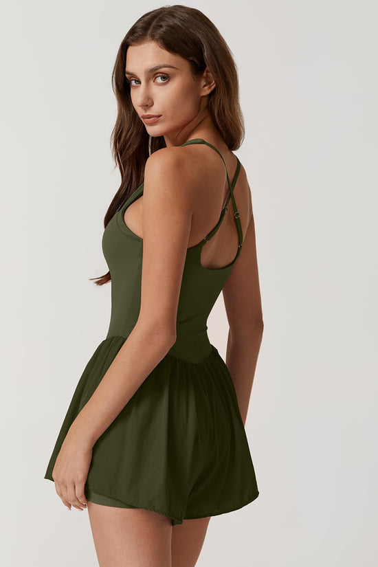 ONE_PIECE_OUTFIT — Square neck sleeveless romper with pocket by QINSEN
